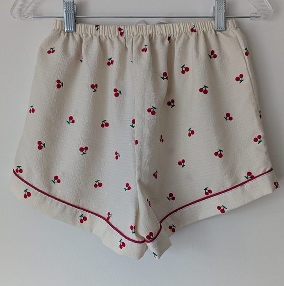 Cherry Print Piping Detail Short Sleeve Shirt & Shorts Pajamas Size M - Picture 12 of 12